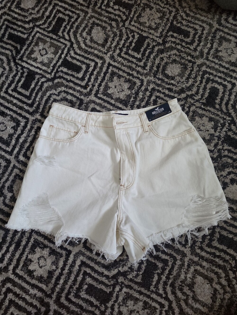 Cream Distressed Denim Shorts